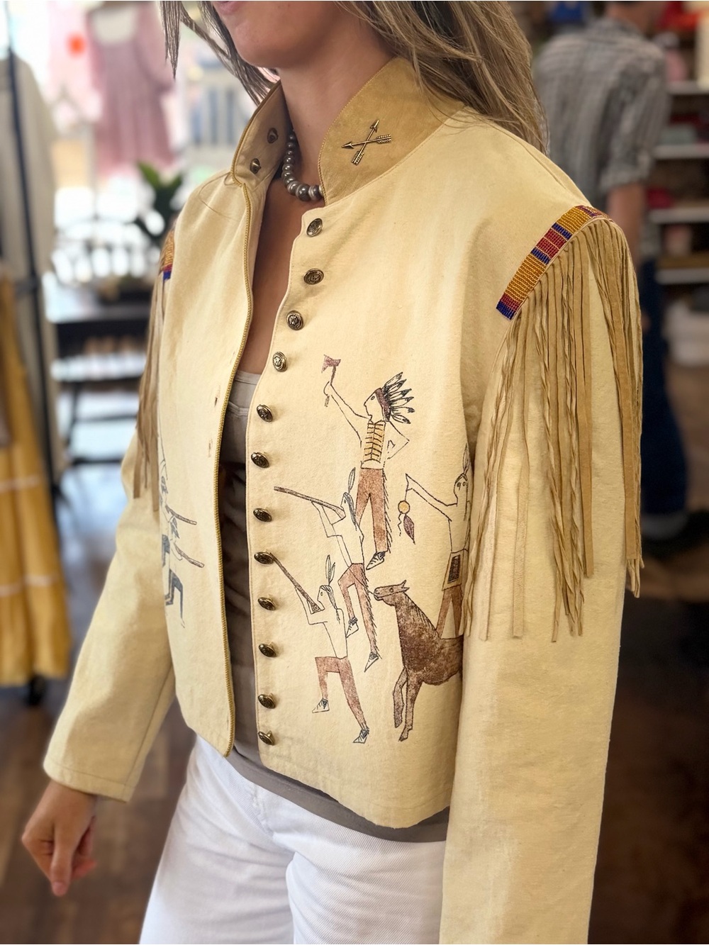 Double D Ranch Vintage style Fringed, native design, Western Jacket - Picture 6 of 7
